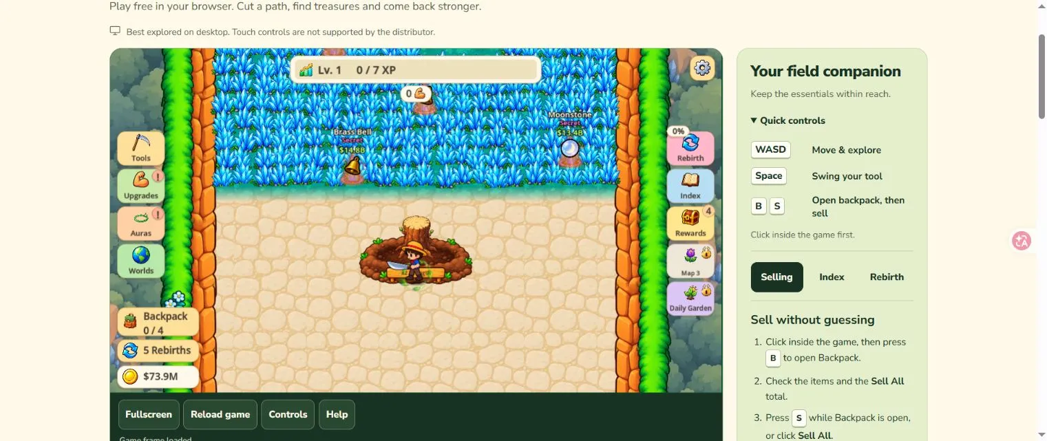 Player actually inside Sapphire Grove at its starting stump